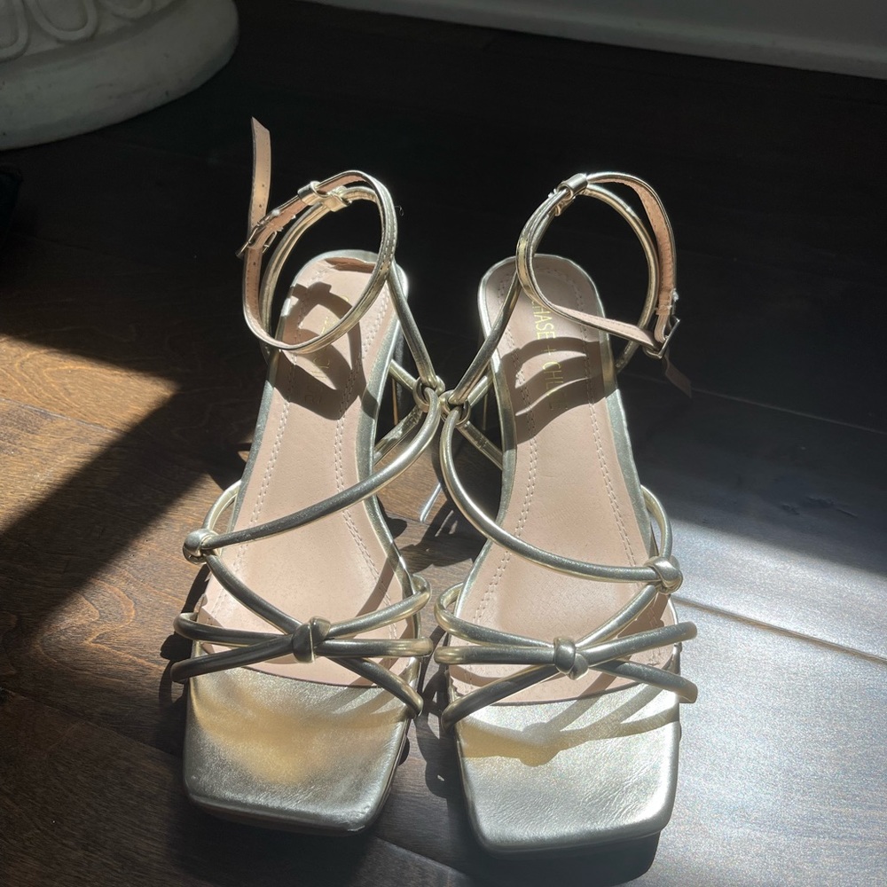 Gold Strappy Block Heel Sandals